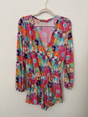 Macbeth Collection Margaret Josephs Floral Romper Size M Bright Wrap Front